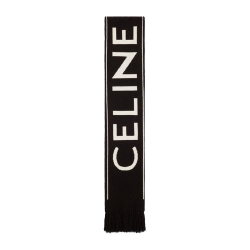 CELINE/賽琳   男士黑色白色提花羊毛羊絨流蘇圍巾2A95Q227O.38OW