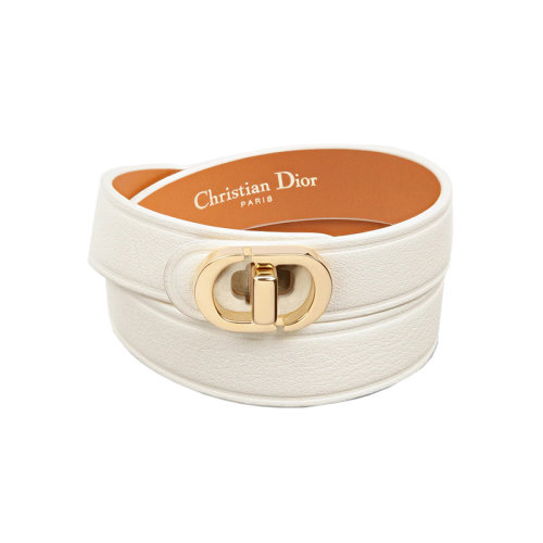 DIOR/迪奧 22新款 30 MONTAIGNE系列 女士拿鐵色小牛皮配鍍金金屬雙環(huán)手環(huán)B1760WOMCM_D05W