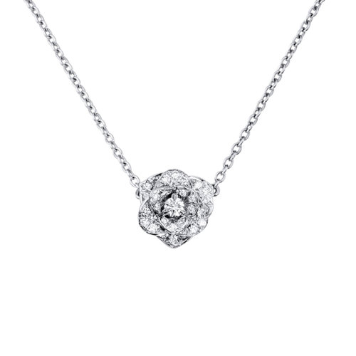 PIAGET/伯爵 經(jīng)典款ROSE玫瑰系列 18K金白金鑲滿鉆 優(yōu)雅玫瑰項(xiàng)鏈 G33U0085