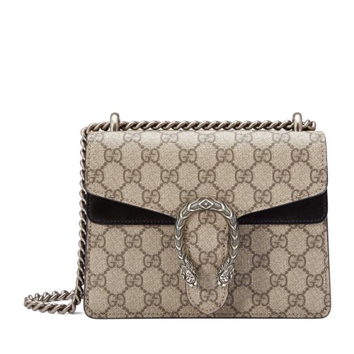 GUCCI/古馳 Dionysus女士迷你米色帆布拼黑色麂皮鏈條單肩包 421970 KHNRN 9769