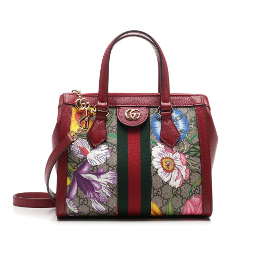 GUCCI/古馳 女士拼色帆布配皮GG花卉印花手提包單肩包 547551HV8AC-8722