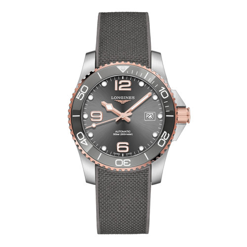 LONGINES/浪琴 康卡斯系列 男士陽光灰自動(dòng)機(jī)械不銹鋼和陶瓷表圈和橡膠表帶腕表41毫米L3.781.3.78.9