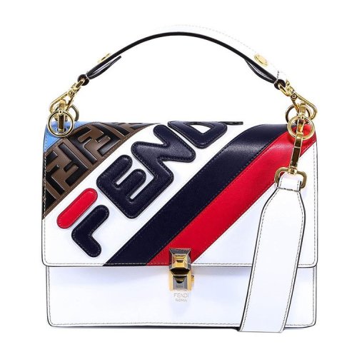 FENDI/芬迪 KAN I系列女包 女士FF浮雕白色牛皮翻蓋單肩斜挎包手提包 8BT283A5PLF15AS