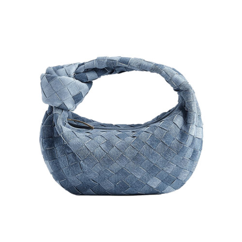 Bottega Veneta/葆蝶家 22新款 女士迷你藍(lán)色牛仔布編織效果羔羊皮拉鏈開合黃銅飾面手提包651876V2H008792