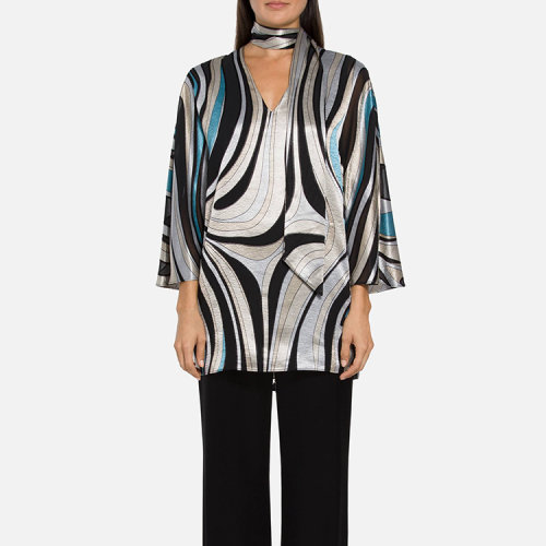 St.John/盛薔大理石印花V型領(lǐng)女士長袖襯衫 K52YW21