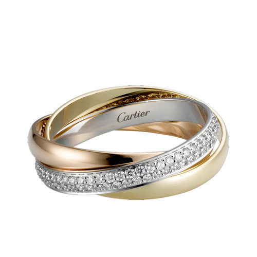 CARTIER/卡地亞 Trinity系列 白金，黃金，玫瑰金，鉆石戒指 B4086000