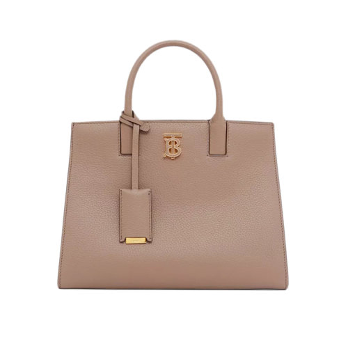 BURBERRY/博柏利 22新款 女士淺咖色粒面皮革開蓋磁扣開合皮革提手拆卸調(diào)節(jié)肩帶字母拋光金屬配件單肩斜挎手提包80584371