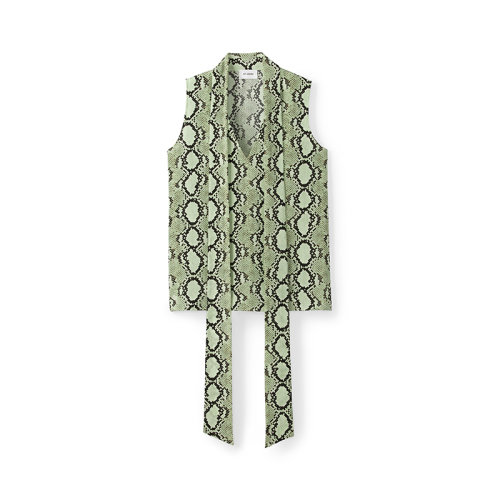 St.John/盛薔21春夏女士短袖襯衫綠色蛇紋真絲桑蠶絲無袖背心上衣K913C03