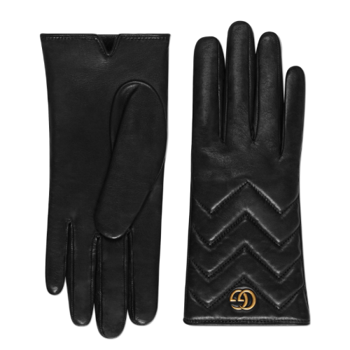 GUCCI/古馳  女士黑色黑色人字紋縫皮革手套 477965 BAP00 1000