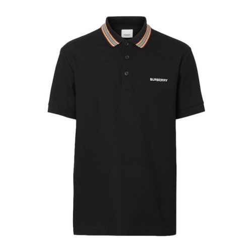 Burberry/博柏利  男士 21春夏 黑色棉質(zhì)LOGO刺繡標(biāo)識(shí)商務(wù)休閑短袖Polo衫時(shí)尚條紋