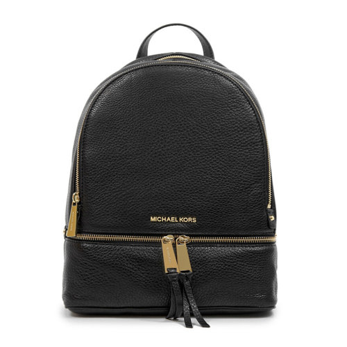 MichaelKors/邁克·科爾斯女士黑色牛皮時尚簡約拉鏈雙肩包