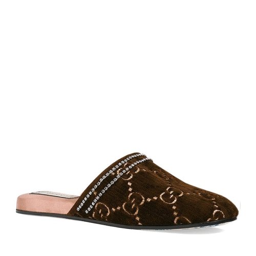 GUCCI/古馳 女士絨面雙G壓花平底圓頭拖鞋半包拖鞋平跟鞋女鞋