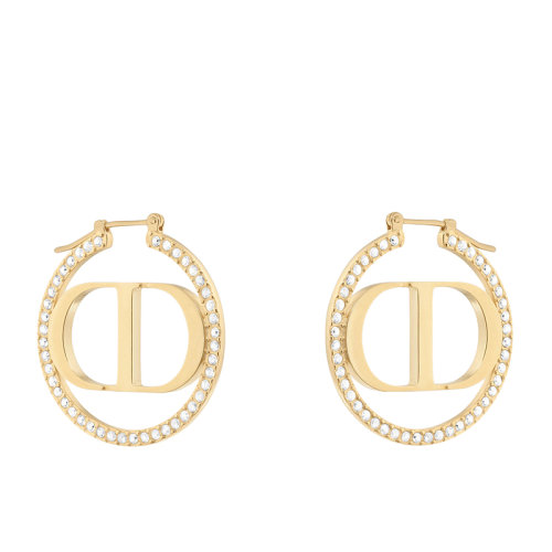 DIOR/迪奧 新款30 MONTAIGNE系列 金色飾面金屬環(huán)鑲嵌白色仿水晶“CD”標(biāo)志耳環(huán)E1760MTGCY_D301
