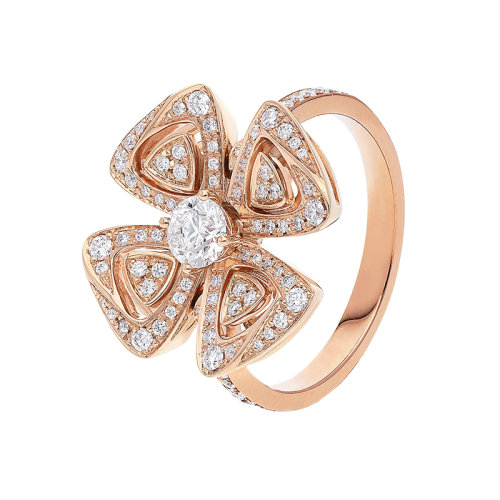 BVLGARI/寶格麗 Fiorever系列 18K金玫瑰金鑲有主鉆和密釘鉆石花朵造型戒指 355869