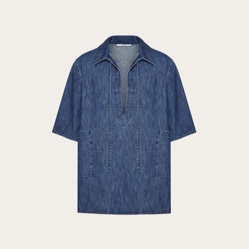  VALENTINO華倫天奴 22年秋冬 男士 短袖襯衫 CHEMISE TUNIQUE EN DENIM XV3DB01G84B558