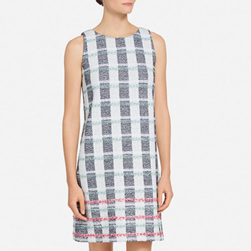 St.John/盛薔條紋格紋粗花呢短款無袖女士連衣裙K1100H2