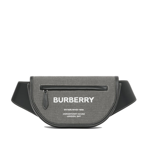 BURBERRY/博柏利 22春夏新款Olympia系列 男士小號(hào)灰色Horseferry圖案印花棉質(zhì)帆布配黑色皮革腰包80494231