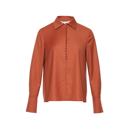 HUI/卉 女士長(zhǎng)袖襯衫2020秋季新品杏紅色復(fù)古襯衫開(kāi)口排扣設(shè)計(jì)上衣