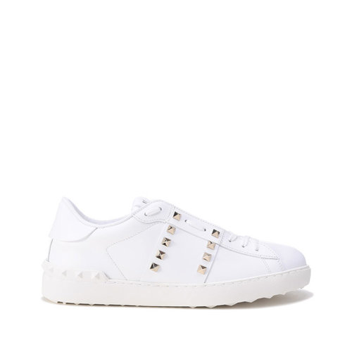 Valentino/華倫天奴【22春夏新款】男士牛皮Rockstud Untitled鉚釘裝飾系帶休閑運動鞋板鞋小白鞋 XY2S0931 BHS