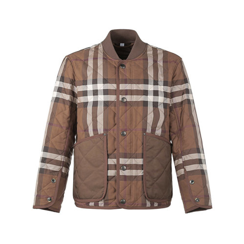 BURBERRY/博柏利 【22秋冬新款】 男款棉質(zhì)菱形絎縫飛行夾克棉服外套深樺木棕格紋 80544541
