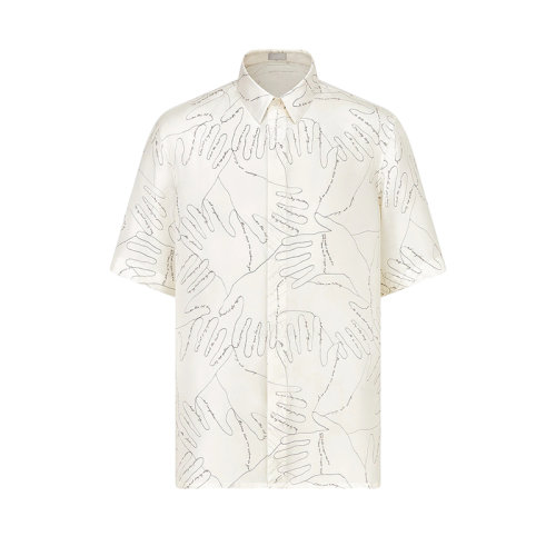 DIOR/迪奧 22年春夏新款 JACK KEROUAC系列 男士白色桑蠶絲通體印花短袖襯衫193C545A5626_C080