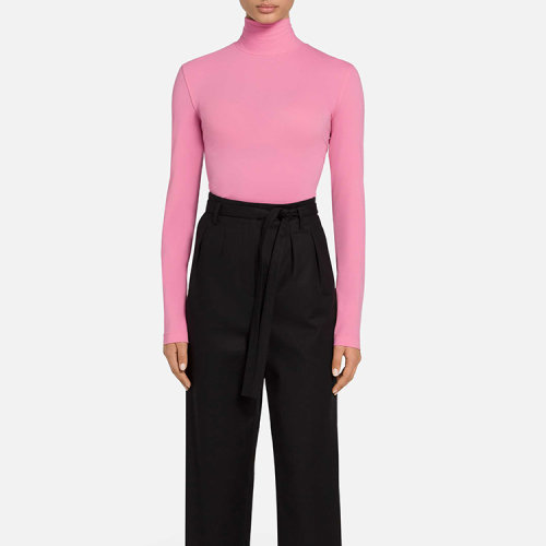 St.John/盛薔牡丹紅粘膠纖維高領(lǐng)上衣女士長袖T恤 K51Z051