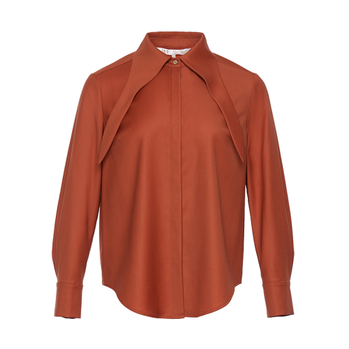 HUI/卉 女士長(zhǎng)袖襯衫2020秋季新品杏紅色復(fù)古襯衫精紡羊毛面料設(shè)計(jì)