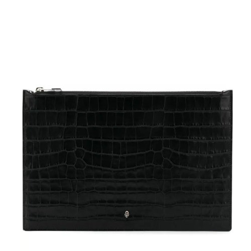 Alexander McQueen/亞歷山大麥昆 男包 骷髏頭 男士黑色小牛皮手拿包 550858DZT0Y1000