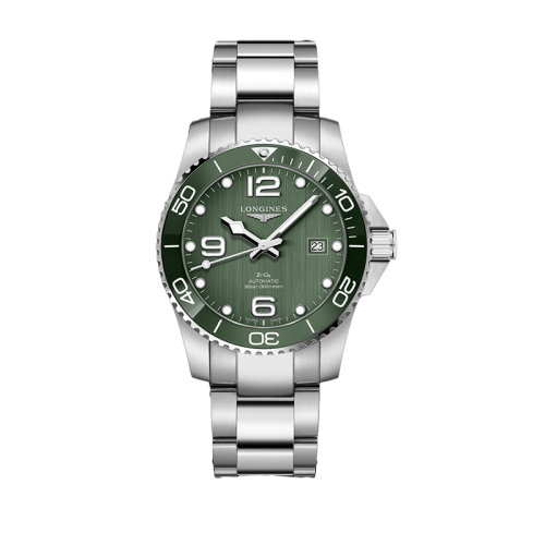 LONGINES/浪琴 康卡斯?jié)撍盗?新款綠色表盤自動(dòng)機(jī)械鋼鏈男表41毫米L3.781.4.06.6