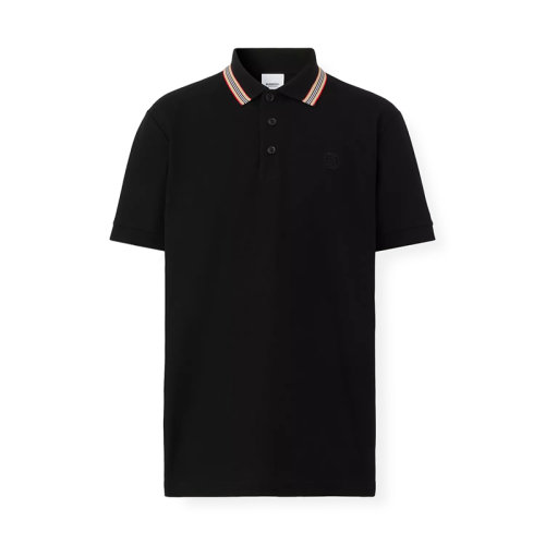 BURBERRY/博柏利 22年秋冬新款 男士黑色棉質標識刺繡衣領格紋印花短袖polo衫80537731