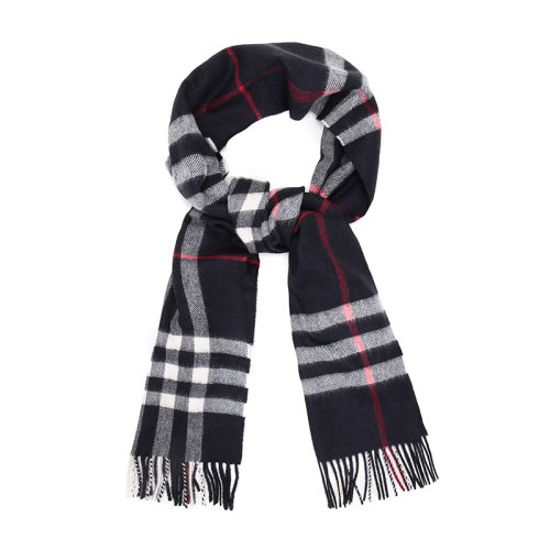 BURBERRY/博柏利 女款海軍藍(lán)格紋山羊絨圍巾 80155421