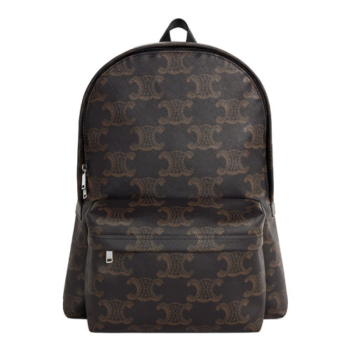 CELINE/賽琳 22秋冬新款 TRIOMPHE系列 男士中號(hào)老花帆布小牛皮飾邊銀色飾面拉鏈開(kāi)合雙肩背包188382EOI.38SI