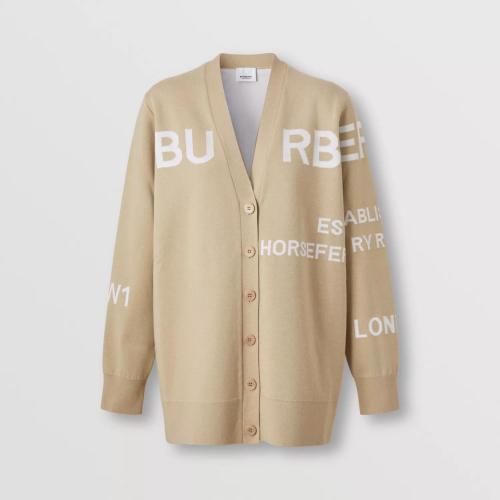  BURBERRY 22年秋冬 女士 Horseferry 羊毛棉質(zhì)混紡寬松開衫 80554611