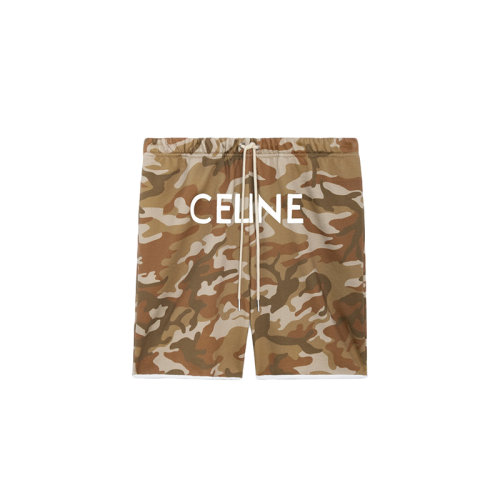 CELINE/賽琳 22年春夏新款 男士軍綠色純棉抓絨迷彩印花寬松短褲2Z156247Q.08CW