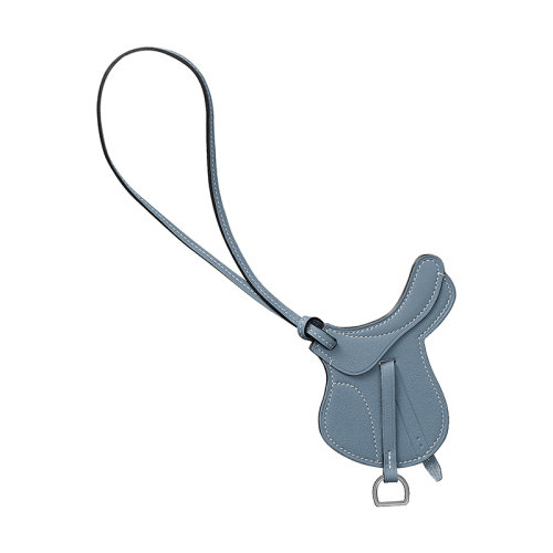 HERMES/愛馬仕 女士亞麻藍色小牛皮馬鞍包包配件H075351CAJ7