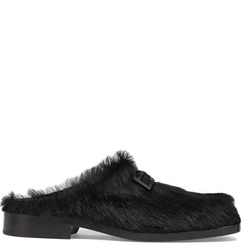 FENDI/芬迪 男士黑色小牛皮帶毛木屐涼鞋7D1436QRVF0QA1