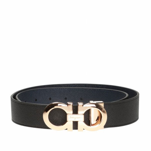 Salvatore Ferragamo/菲拉格慕 男士 黑藍色皮革時尚皮帶腰帶 675542 714423