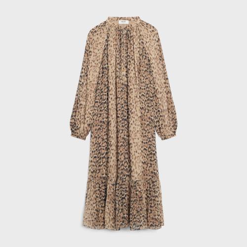  CELINE賽琳思琳 22年秋冬 女士 連衣裙 桑蠶絲喬其紗民族風連衣裙 2R92C299Q.19LE