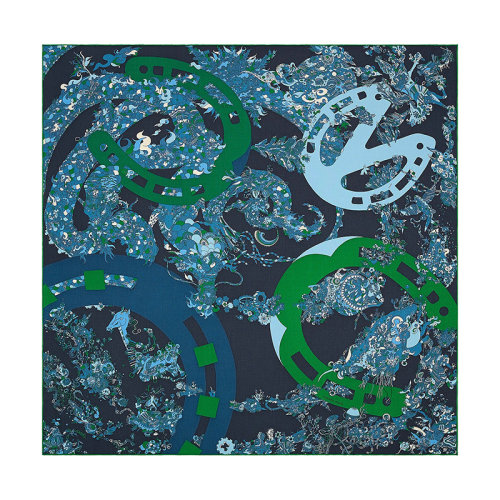 HERMES/愛馬仕 22年早春新款 Carré H 100 Quatre Chevaux系列 男士拼色羊絨真絲混紡圍巾H103807T07