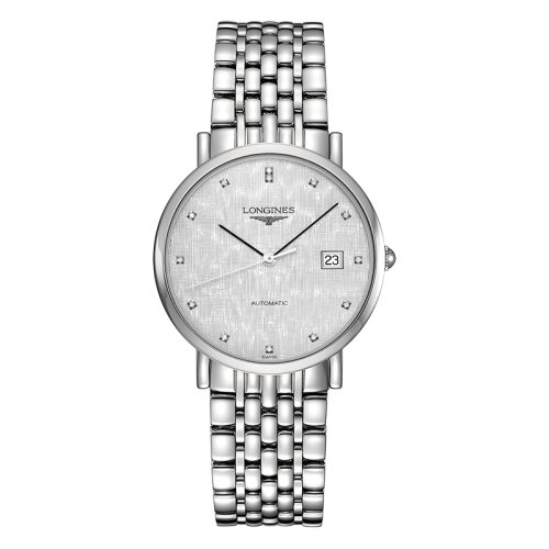 LONGINES/浪琴  博雅系列 自動(dòng)機(jī)械表鑲鉆條紋銀盤(pán)鋼鏈男表37毫米L4.810.4.77.6