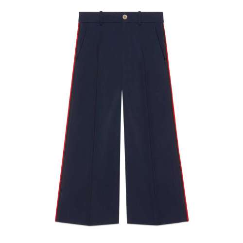 GUCCI/古馳 褲子  側(cè)邊條紋 深藍色 女士 闊腿長褲 休閑褲 523250 ZKR01 4755