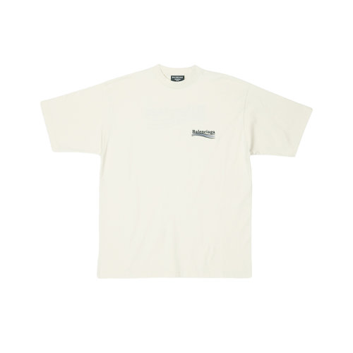 Balenciaga/巴黎世家 22年早春新款 POLITICAL CAMPAIGN系列 男士米白色純棉廓形寬松短袖T恤641675TKVJ18962