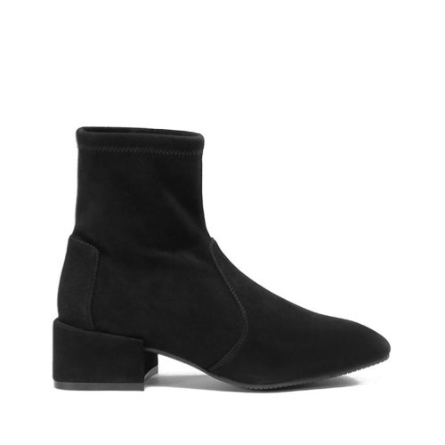 Stuart Weitzman/斯圖爾特韋茨曼 【22秋冬新款】 女士絨面革/織物粗跟杏仁圓形頭靴子短靴 ACCORDION