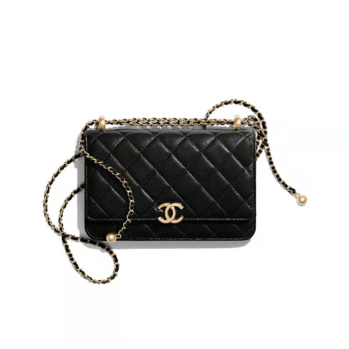 CHANEL/香奈兒 雙金珠 WOC小金球發(fā)財(cái)包 鏈條零錢包 小牛皮配金屬斜挎包 黑色 女包 AP2289 B06092 94305