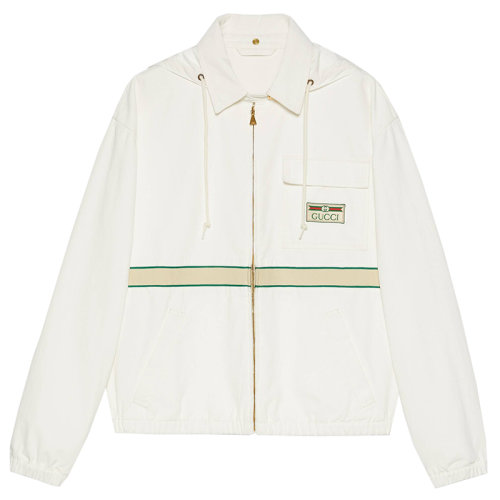 GUCCI/古馳  男士白色帶有復(fù)古標簽的環(huán)保棉夾克655708XDBPZ9692