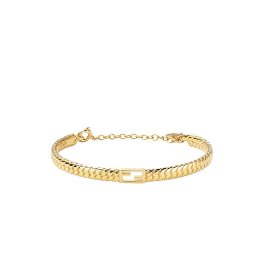 FENDI/芬迪  Baguette系列 女士金色具有金屬涂層網(wǎng)狀鏈和FF Baguette圖案手鏈 8AG987B08F0CFK