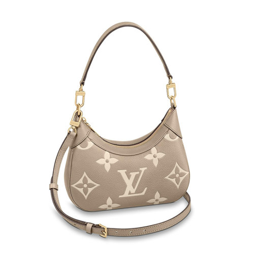 Louis Vuitton/路易威登 22春夏新款BAGATELLE系列 女士鴿子灰米色老花皮革金扣配可拆卸肩帶單肩斜跨手提法棍包M46112