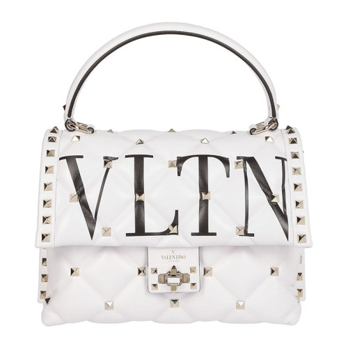 Valentino/華倫天奴 女士白色絎縫小羊皮經(jīng)典字母徽標(biāo)印花鉚釘裝飾單肩包斜挎包手提包女包 QW2B0B55-XQC-0VP