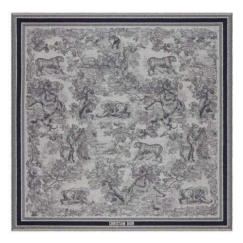 DIOR/迪奧 CHRISTIAN DIOR系列 女士藍色羊毛真絲Toile de Jouy印花圍巾14JOU140I142_C583