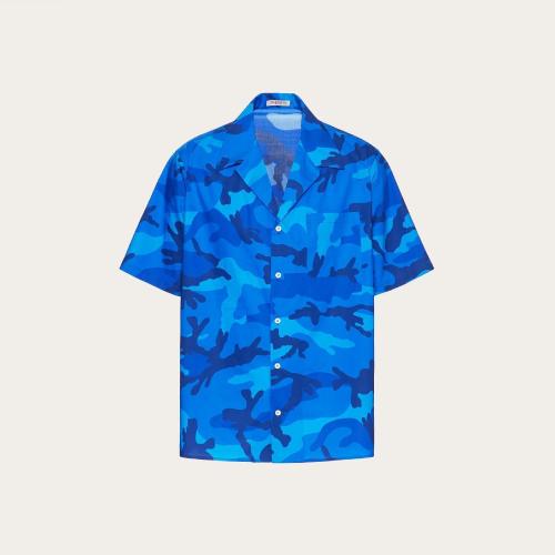  VALENTINO華倫天奴 22年秋冬 男士 短袖襯衫 CHEMISE EN COTON A_VEC IMPRIMé CAMOUFLAGE 1V3